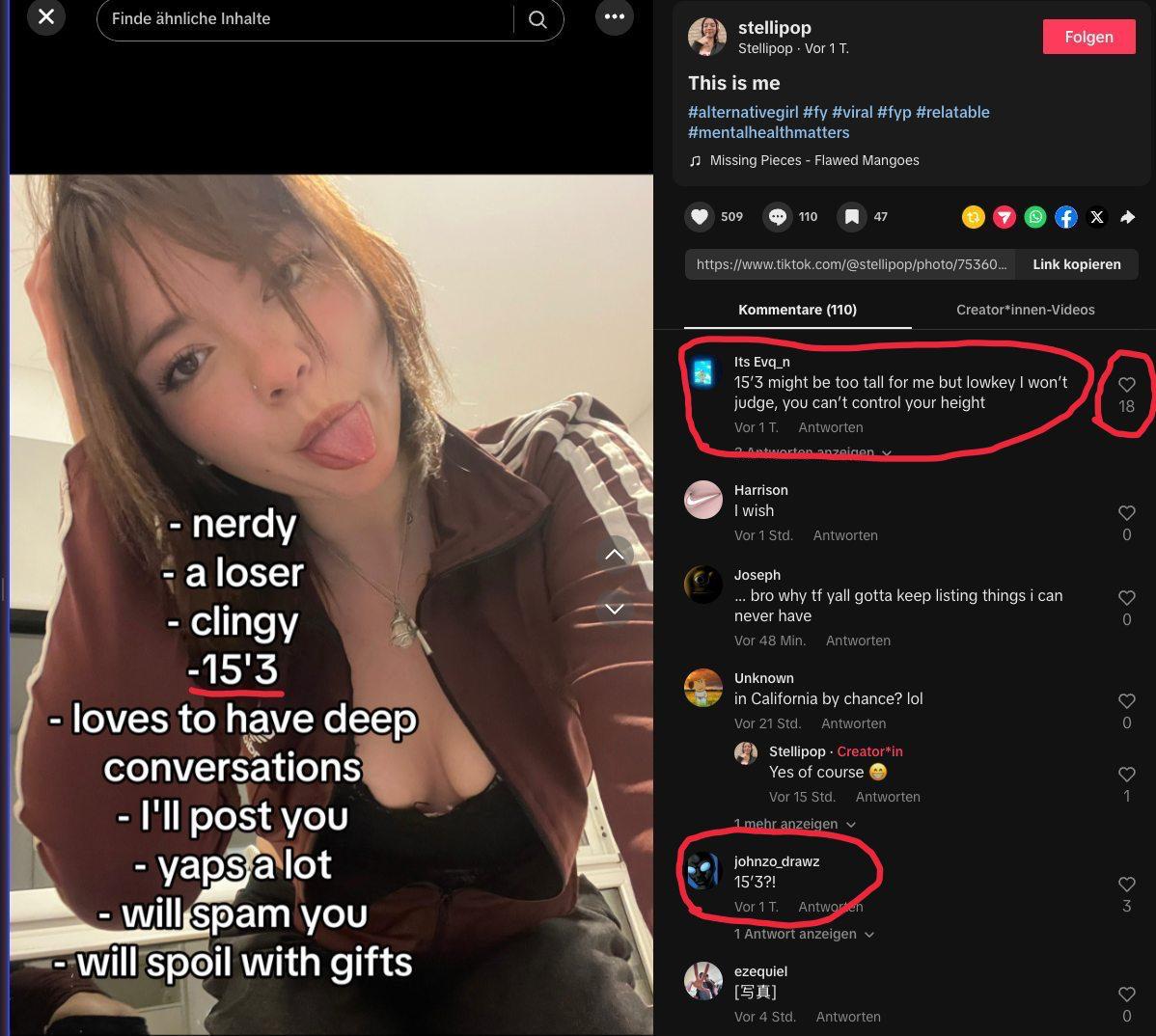 Viral slideshow where the '15'3 height triggered a comment chain